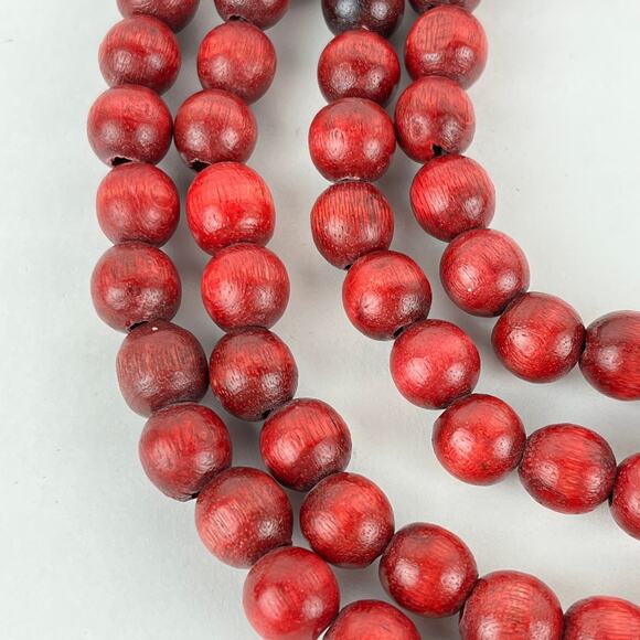 Red Cranberry Wooden Garland Rustic Red Wood Beaded Christmas Tree Decorations - Picture 3 of 3